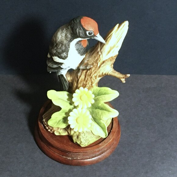 Andrea By Sadek Downy Woodpecker Porcelain with Removable Wooden Base  #9386 - Picture 7 of 14